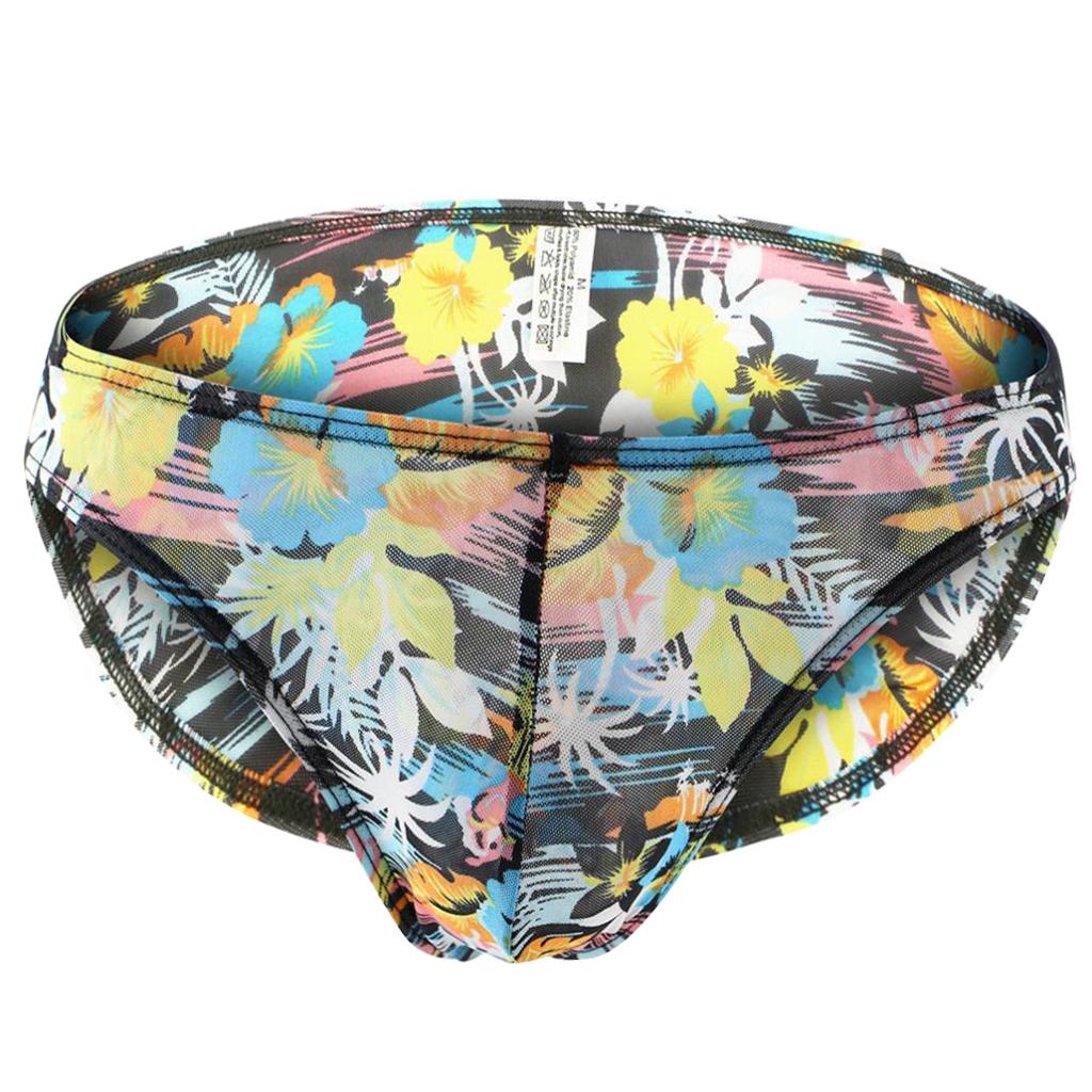 Men Printed Sheer Mesh Net Boxer Briefs Flower Underpants Bulge Pouch