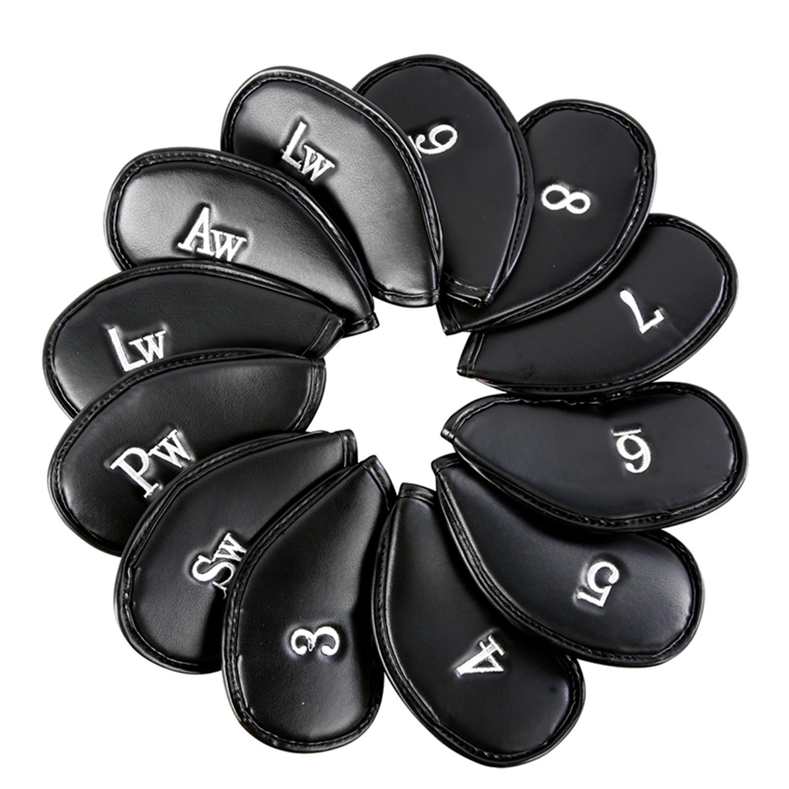 12 Pieces Golf Iron Headcover Set Premium PU Leather Golf Club Head Covers