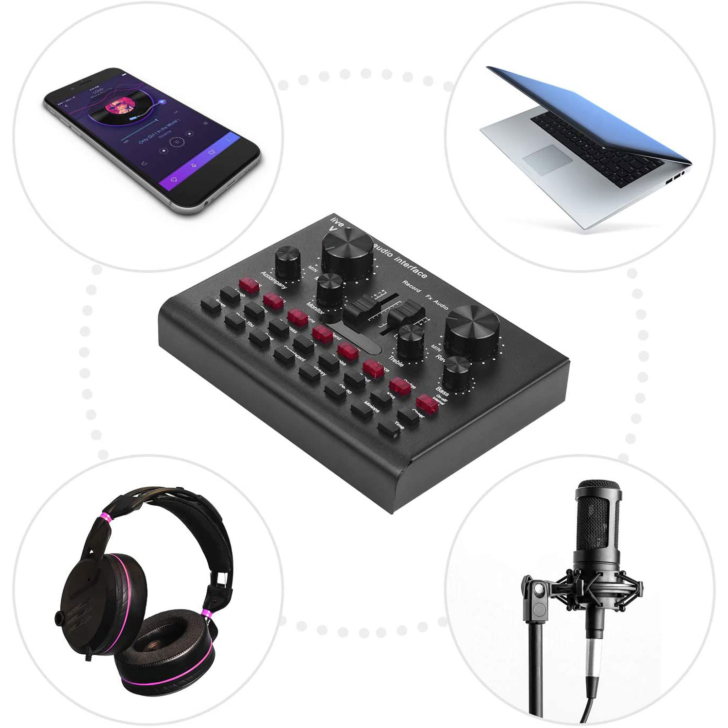 Sound Card Thu Âm Thanh, Livestream, Hát Karaoke Cuvave V8S - Bluetooth Pin Sạc USB Audio Interface Soundcard Auto Tune Hàng Chính Hãng - Kèm Móng Gẩy DreamMaker