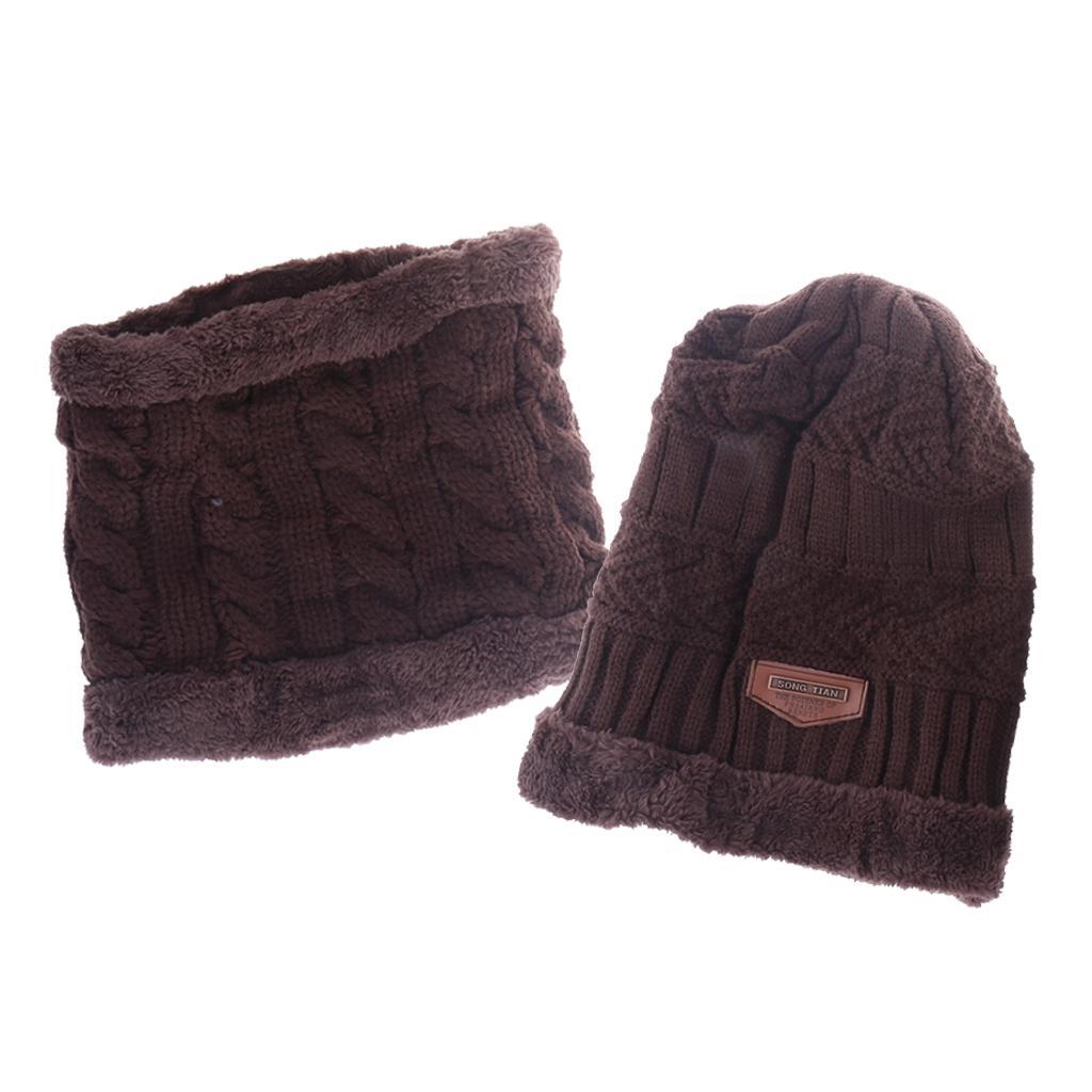 Women Mens Thick Warm Fleece Soft Winter Beanie Hat Scarf Skull Cap Set