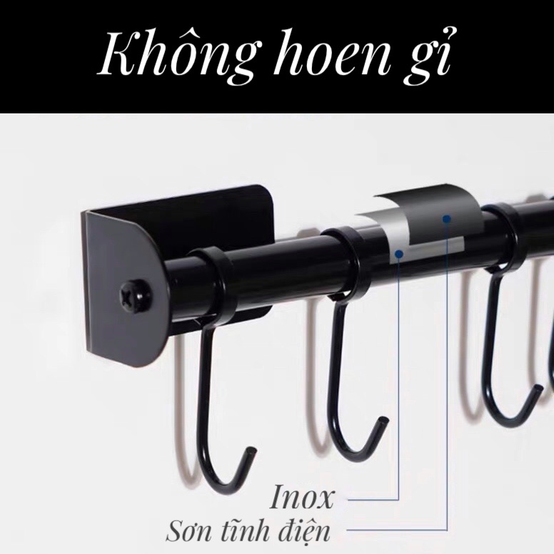 Bộ kệ nhà bếp dán tường inox Sơn tĩnh điện màu đen gồm để gia vị, chén bát đĩa, dao đũa, vung thớt, móc treo muỗng, dụng cụ bếp