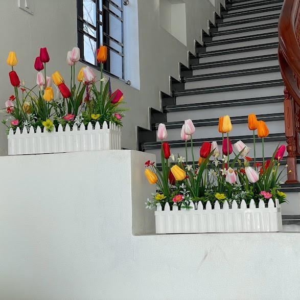 Hàng rào tulip có đèn 21 bông - Hoa tulip giả - Trang trí hàng rào