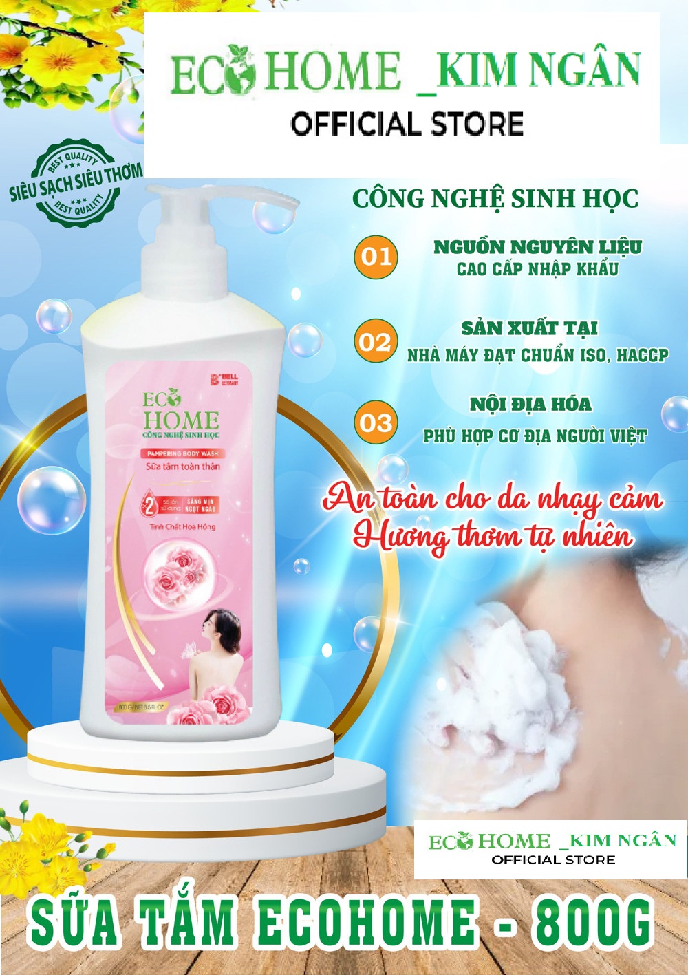 Sữa Tắm Thơm Lâu Công Nghệ Sinh Học ECOHOME Kim Ngân Store Với Mùi Hương Quyến Rũ, Sang Trọng, Tinh Tế, Giữ Ẩm Cho Da