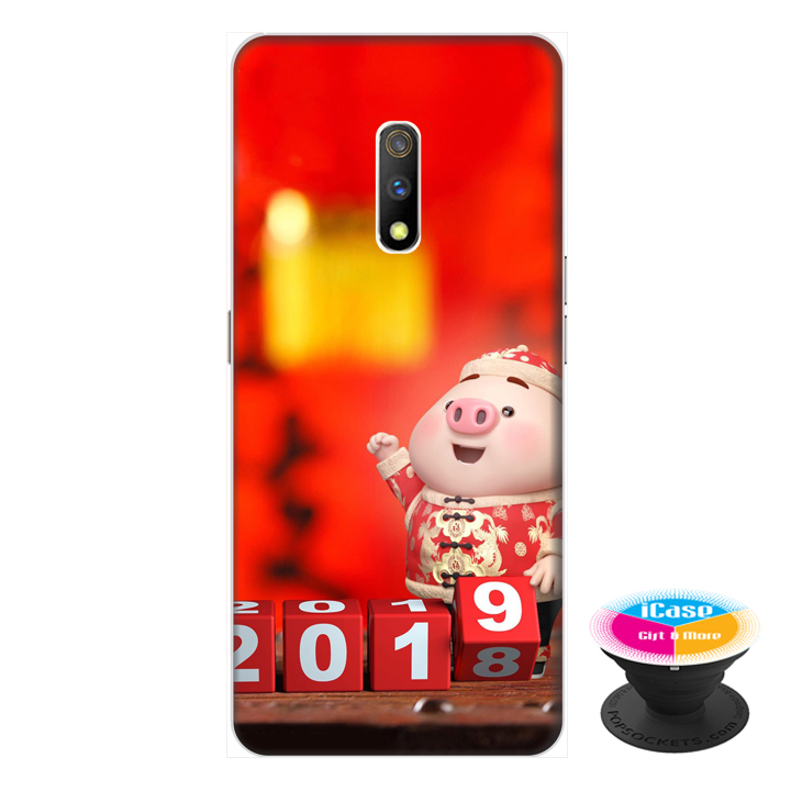 Ốp lưng dành cho điện thoại Realme X hình Heo Con Chúc Tết Mẫu 2 - tặng kèm giá đỡ điện thoại iCase xinh xắn - Hàng chính hãng