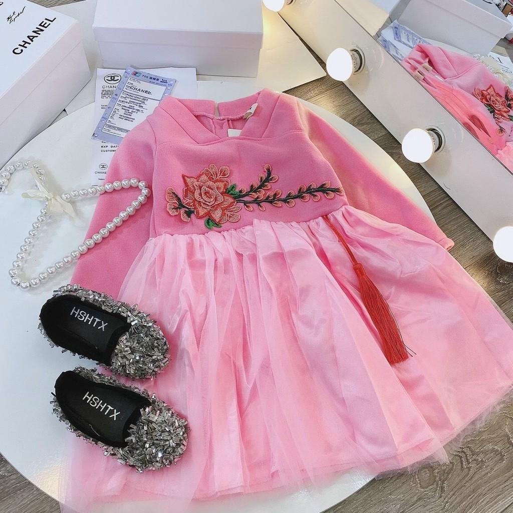Set váy nỉ cổ hoa cho bé gái