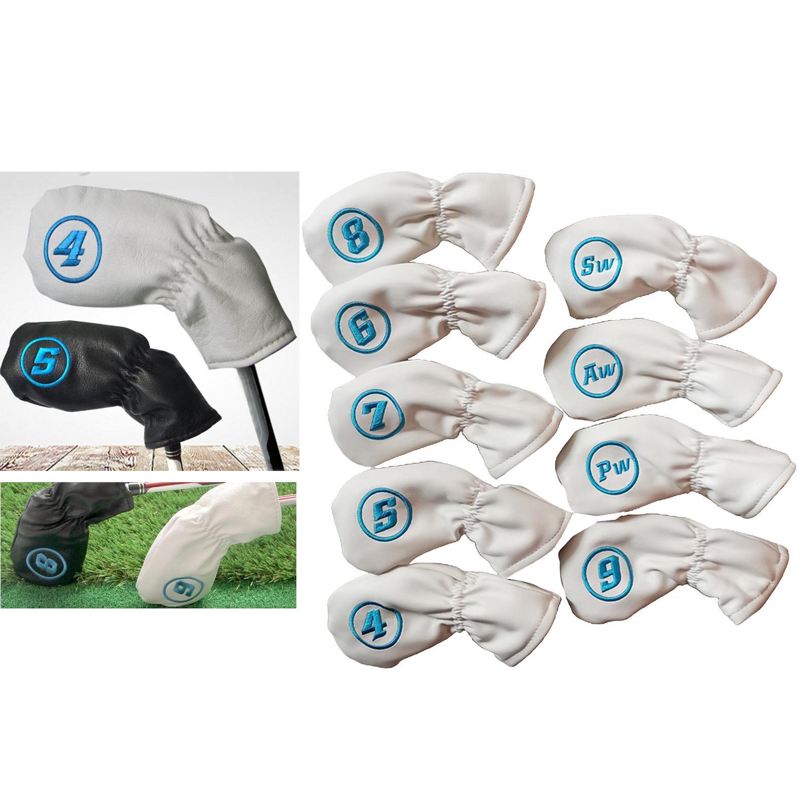 9 Pieces Golf Club Iron Cover Protective Headcover Fits All Brands White