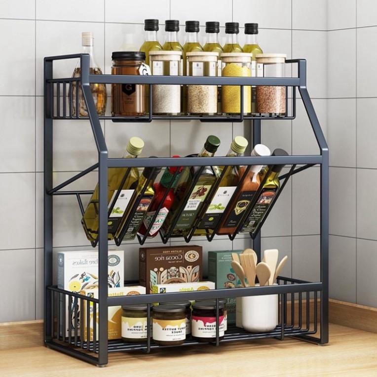 Kệ Gia Vị Thép Đen 3 Tầng Nghiêng Siêu Tiện Lợi Size To