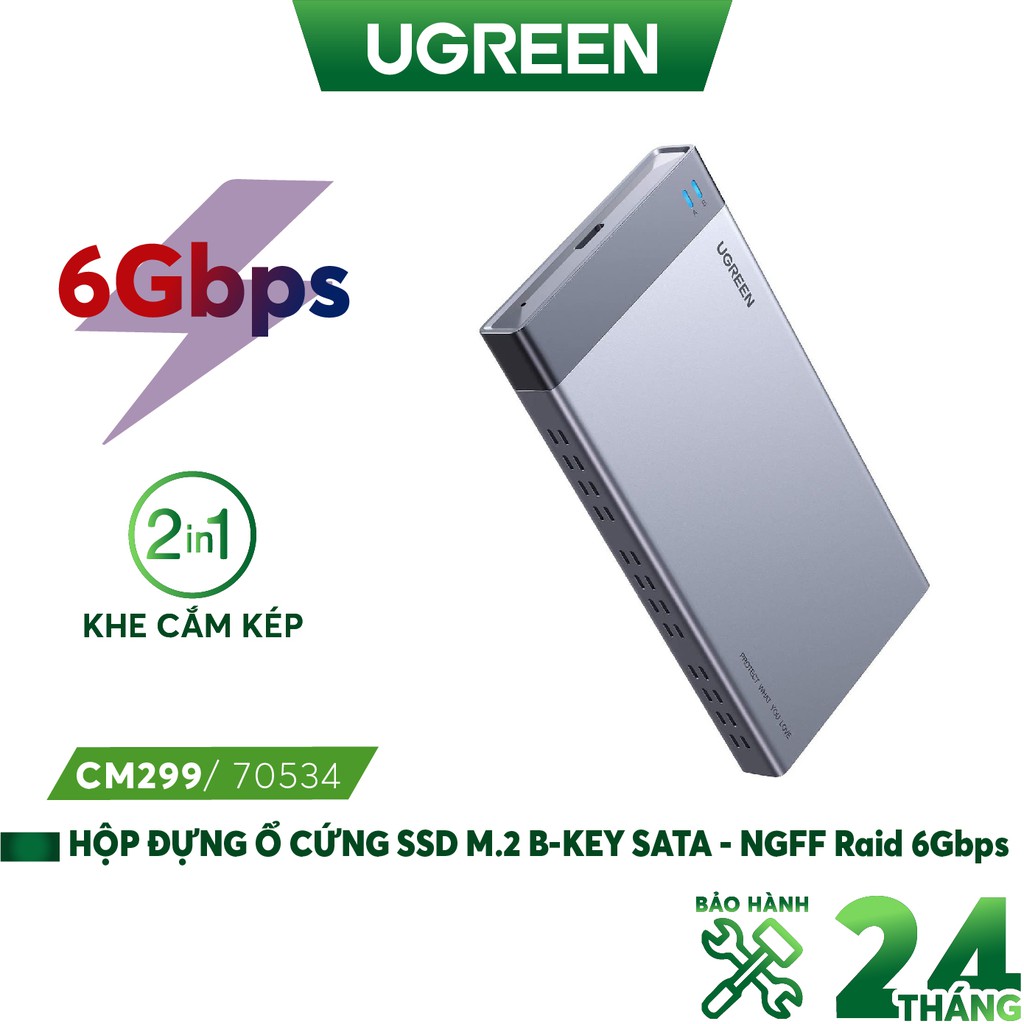 Hộp đựng ổ cứng UGREEN CM301 - 2.5 3.5 Inch 6Gb- Cổng Type-C gắn PC - Cổng Usb 3.1 Gen2 - Hàng nhập khẩu chính hãng