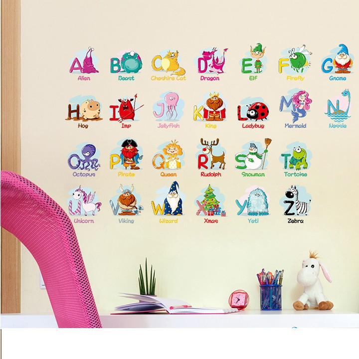 Giấy nhựa Decal trang trí dán tường chữ cái ABC cho bé