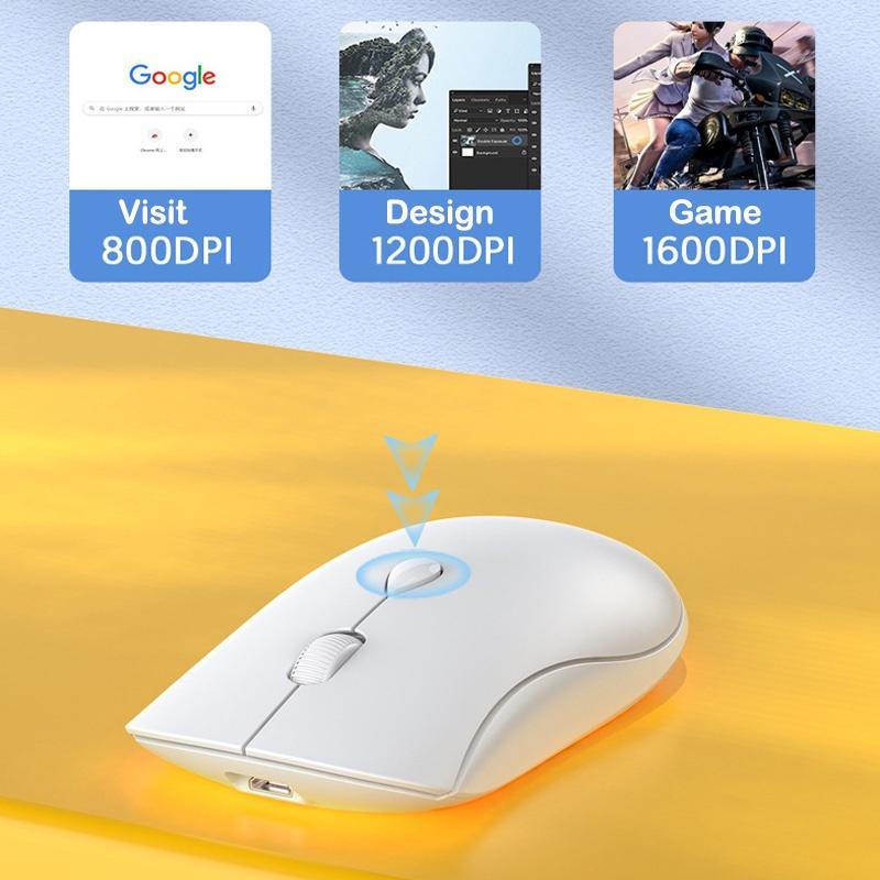 Chuột Không Dây 2.4G Bluetooth 5.2 1600DPI Sạc USB Cho Máy Tính