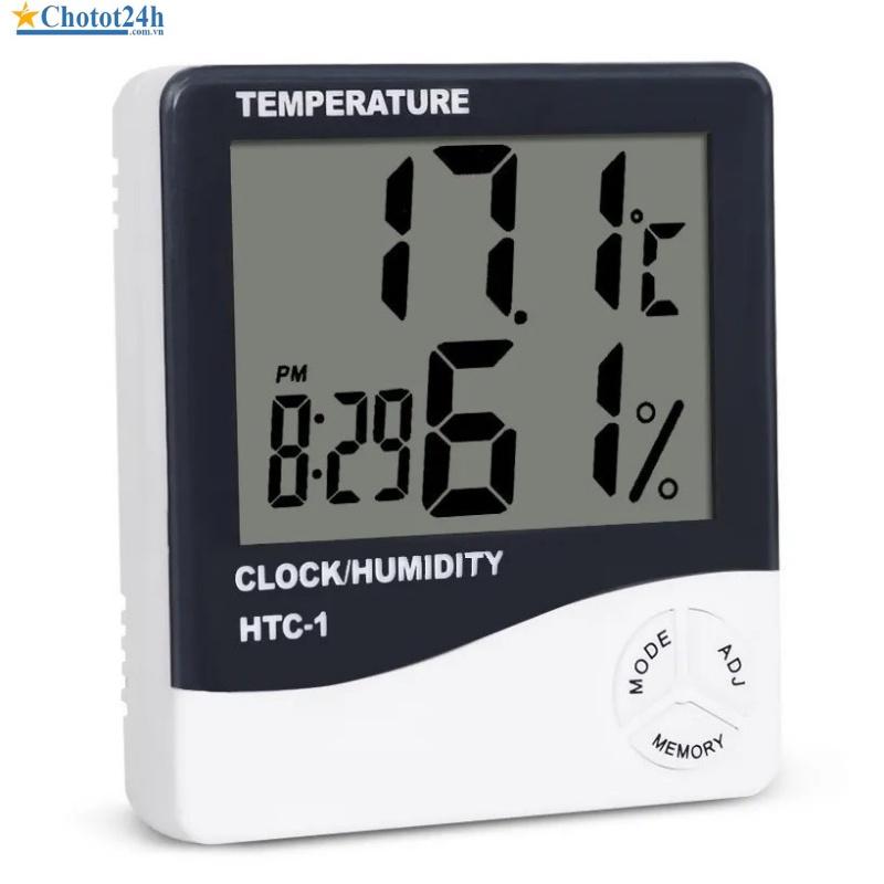 Máy đo nhiệt độ, độ ẩm có đồng hồ, báo thức htc-1, trang trí nhà cửa,văn phòng, bàn làm việc ( tặng kèm pin) SUNHA