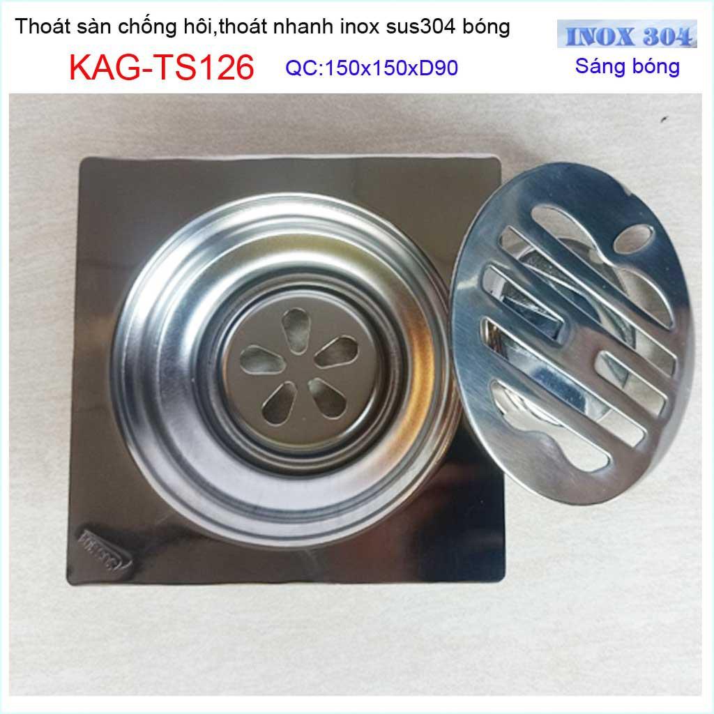 Thoát sàn quả Táo KAG-TS126 (D90), phễu thoát sàn vuông 15x15cm D90, phễu thu nước SUS304 thoát nhanh chống hôi tốt