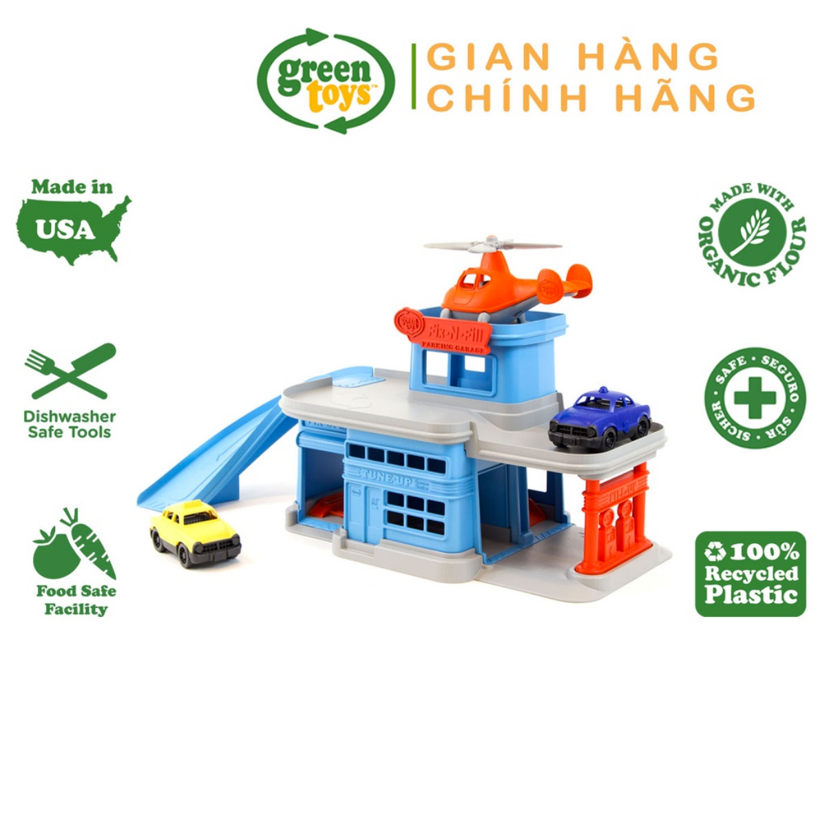 Bộ Đồ Chơi Trạm Sửa Xe Và Đỗ Trực Thăng Green Toys Cho Bé Từ 3 Tuổi