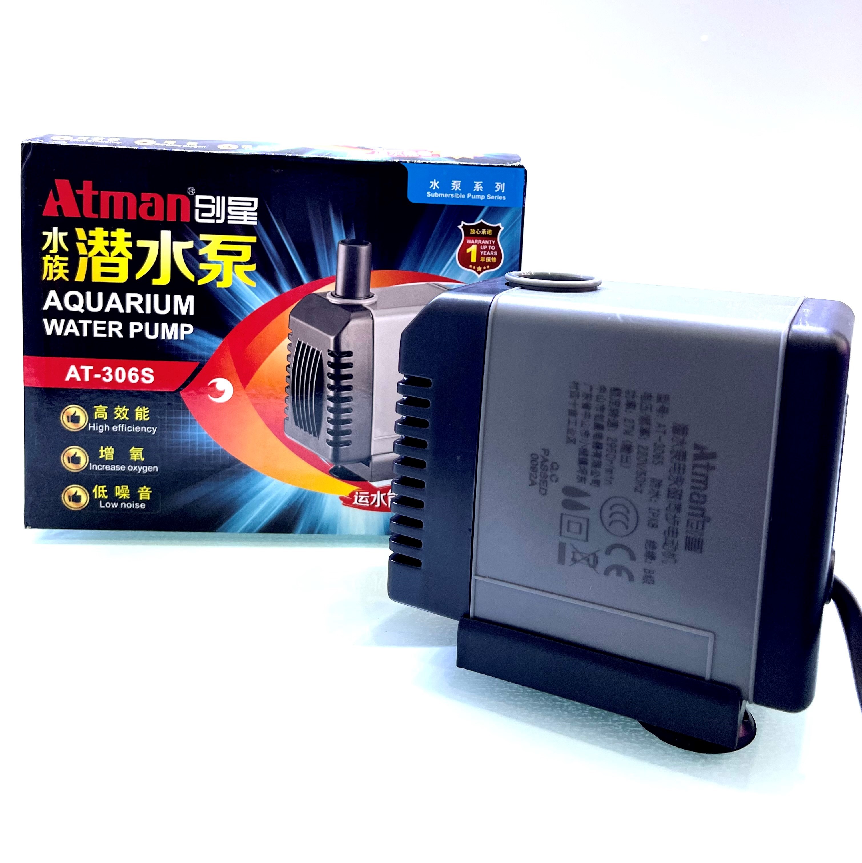 Máy Bơm ATMAN 306S - 27W - 2000L/Hr. H: ~ 2m - Máy Bơm Hồ Cá Thế Hệ Mới, Tiết Kiệm điện năng, siêu bền.