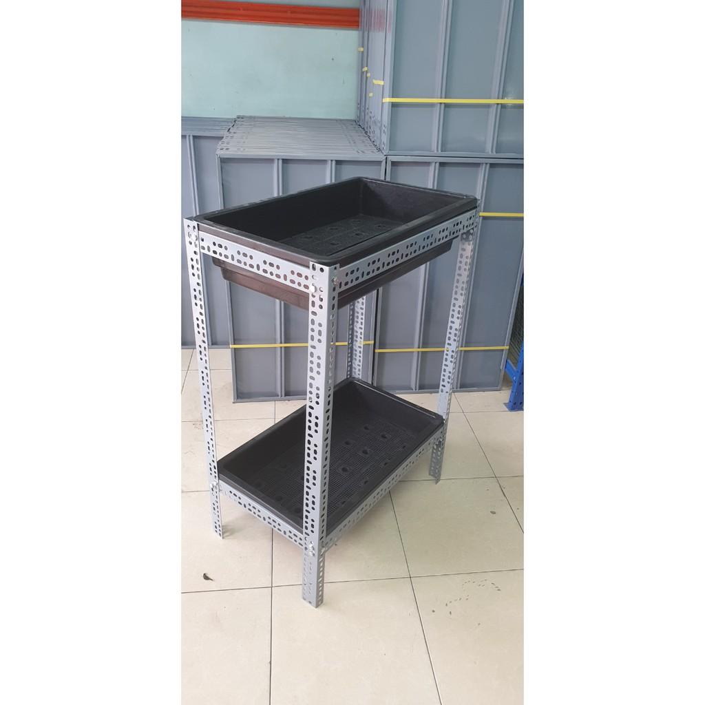 Kệ sắt V đa năng trồng cây trồng rau thông minh 2 tầng dùng cho khay nhựa trồng rau sạch 65x42cm, 68x43cm