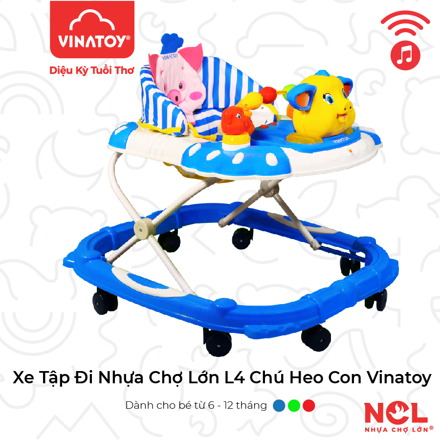 Xe Tập Đi Nhựa Chợ Lớn L4 Chú Heo Con (Có nhạc) - Dành Cho Bé Từ 6 - 12 Tháng - M1771B-XTĐ - Giao màu ngẫu nhiên