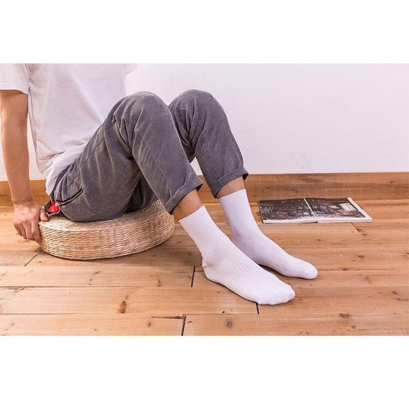 Tất Cổ Cao Vớ Trơn Nam Nữ Màu Đen Trắng Phong Cách Basic, Tất Công Sở Đi Giày Tây Cotton Cao Cấp Maxshopdoc