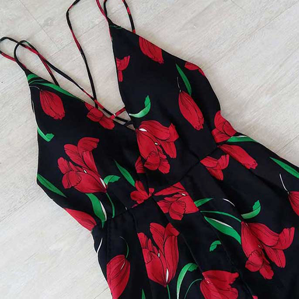 Jumsuit dài hở lưng họa tiết hoa Tulip
