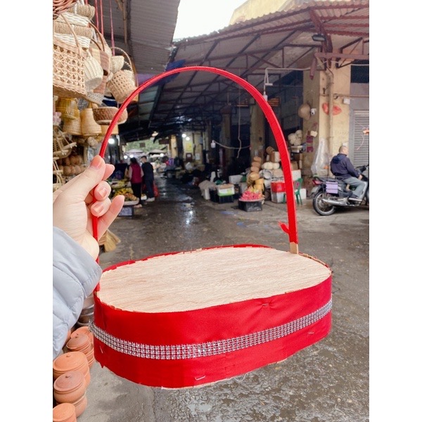 Giỏ đựng quà tết bằng gỗ đan sang trọng combo túi đựng hoa trang trí và nơ