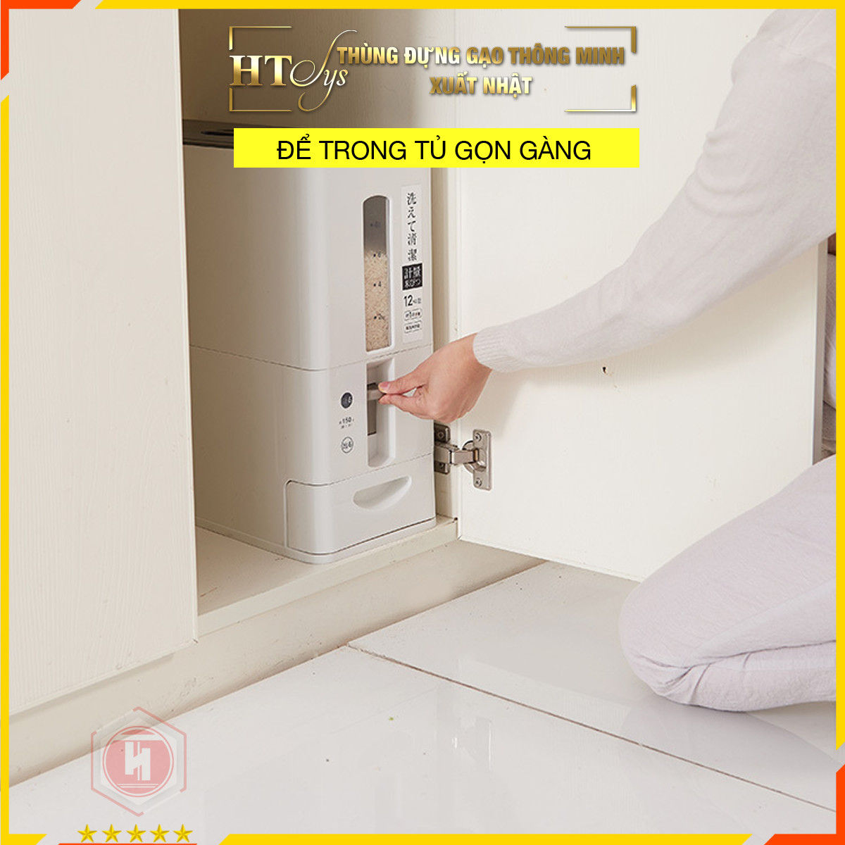 Thùng đựng gạo thông minh 12kg xuất Nhật - HT SYS - Chất liệu PS PP cao cấp