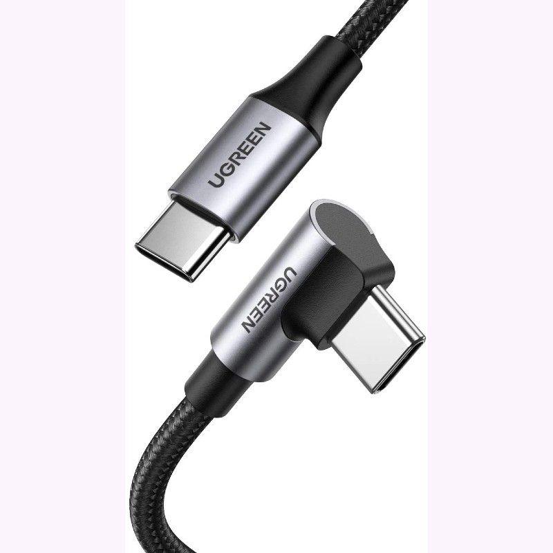 Ugreen UG70644US334TK 1.5M 100w bẻ 90 độ cáp USB 2 đầu type C màu đen góc vuông bọc nhôm dây dù chống nhiễu - HÀNG CHÍNH HÃNG