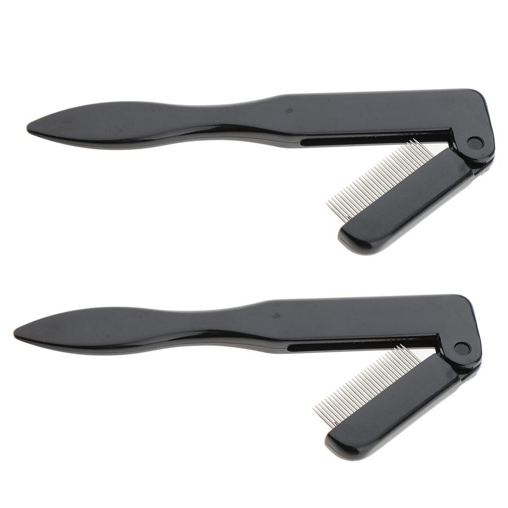 2x Travel Folding Mascara Eyelash Comb Eyebrow Shaping Brush w/ Steel Teeth