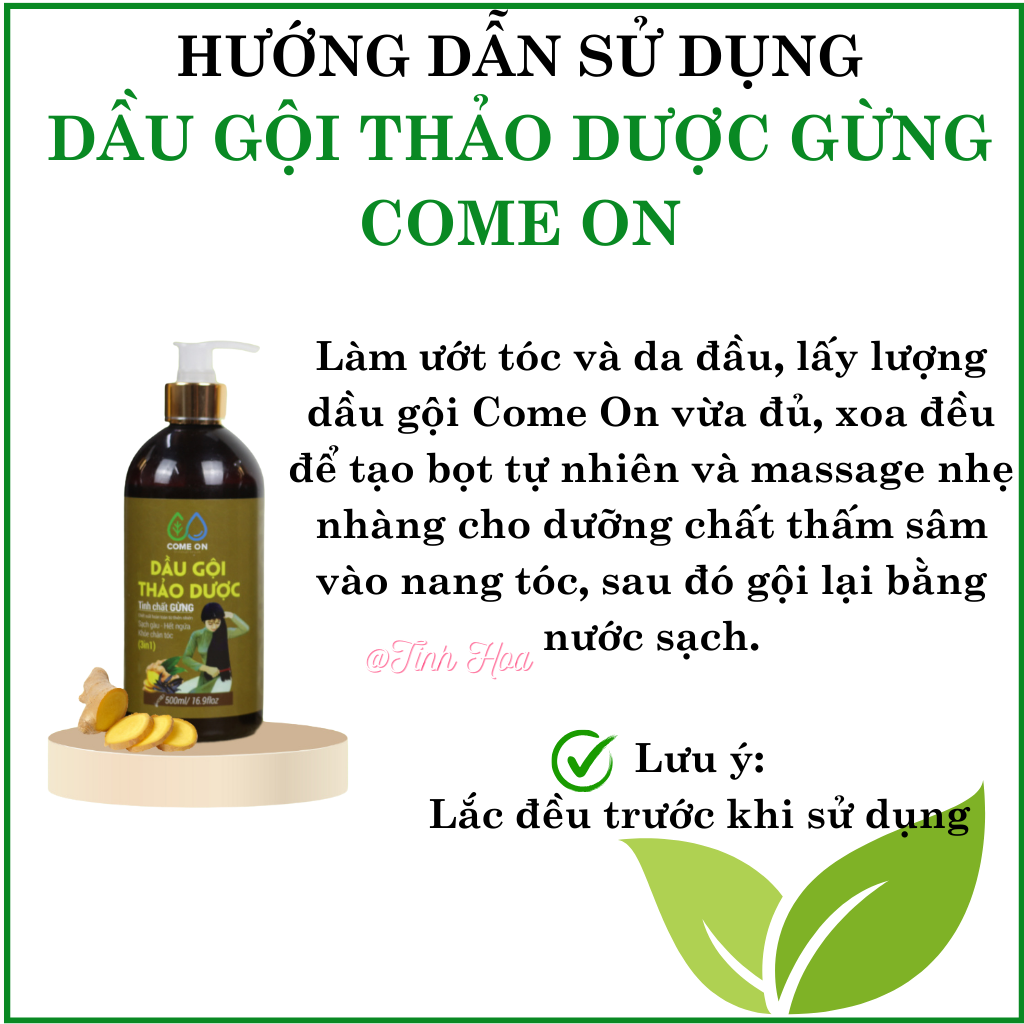 Dầu gội thảo dược gừng Come on chai 500ml dầu gội thảo dược dưỡng tóc khỏe, sạch gàu, kích thích mọc tóc