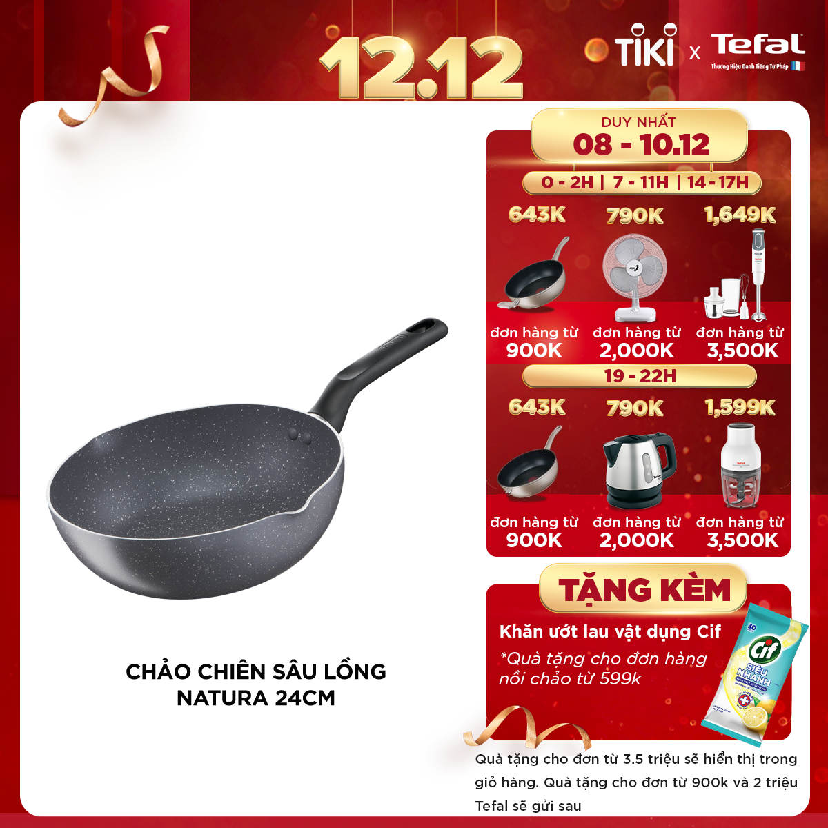 Chảo sâu lòng chống dính Tefal Natura 24cm, dùng cho bếp gas và bếp hồng ngoại- Hàng chính hãng