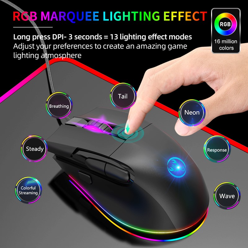 Chuột LED RGB 7200 DPI Gaming Mouse macro HXSJ A905 - hàng nhập khẩu