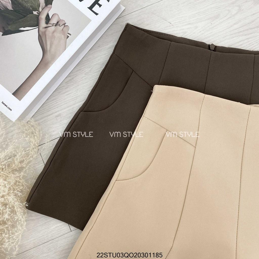 Quần short nữ VM STYLE gấp li túi kiểu cạp cao ống rộng thời trang phối khóa kéo-9960- 22STU03Q020301