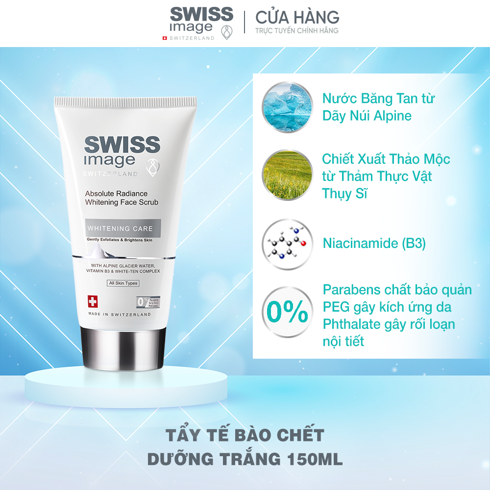 Tẩy tế bào chết dưỡng trắng cho mọi loại da Swiss Image Absolute Radiance Whitening Face Scrub 150ml