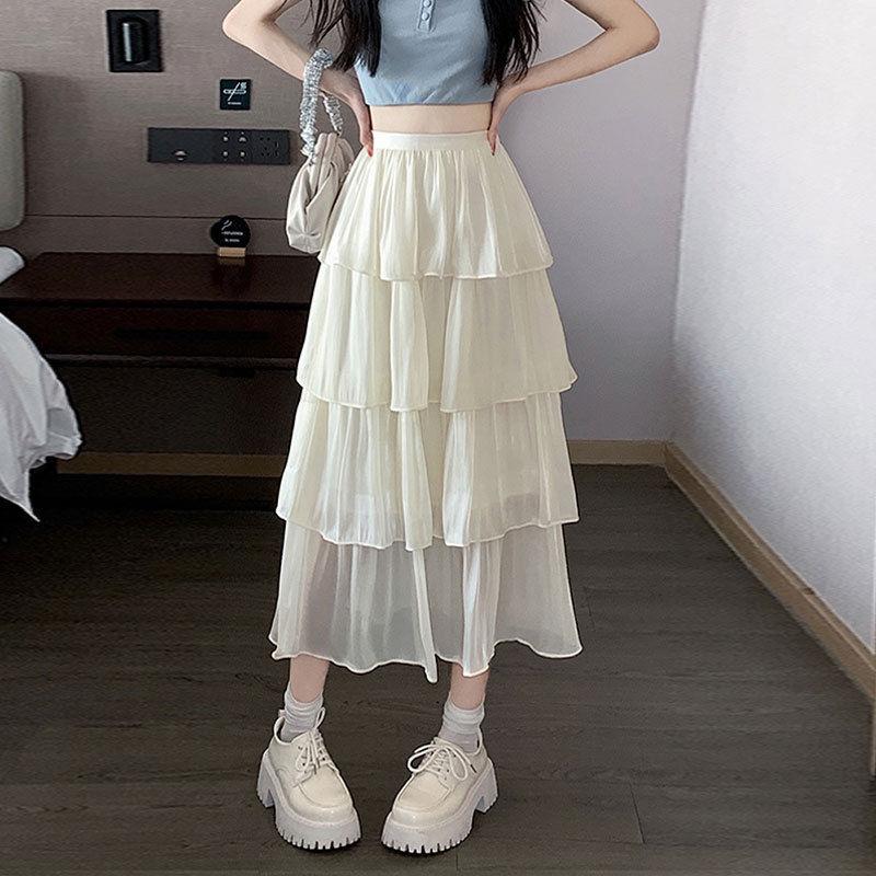 CHENGRUI Váy nửa người, váy nửa người, váy mỏng mùa hè, váy bồng chữ A, váy dài 150 x.