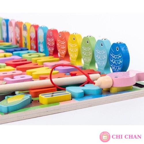 Đồ chơi gỗ thả hình câu cá đa năng 7in1 học chữ số giáo dục phát triển trí tuệ 