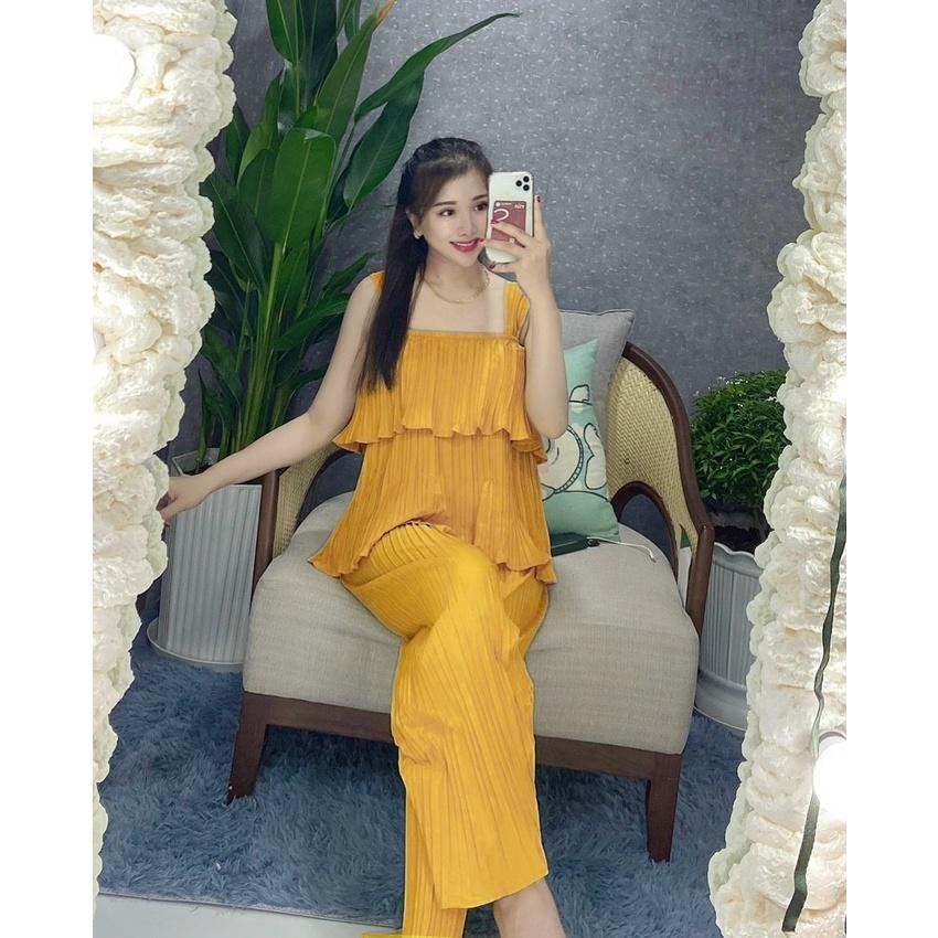 Đồ bộ nữ quần ống suông rộng, vải lụa dập ly xốp, mịn mát, ít nhăn, (2 size từ 48-55-68 kg) * Set đồ bộ nữ mùa hè