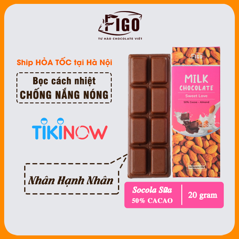 [ƯU ĐÃI] 30 Hộp Socola sữa MIX đủ 7 vị FIGO Chocolate 50% Cacao Hạnh nhân Hạt điều Dừa,.. Thanh 20gr