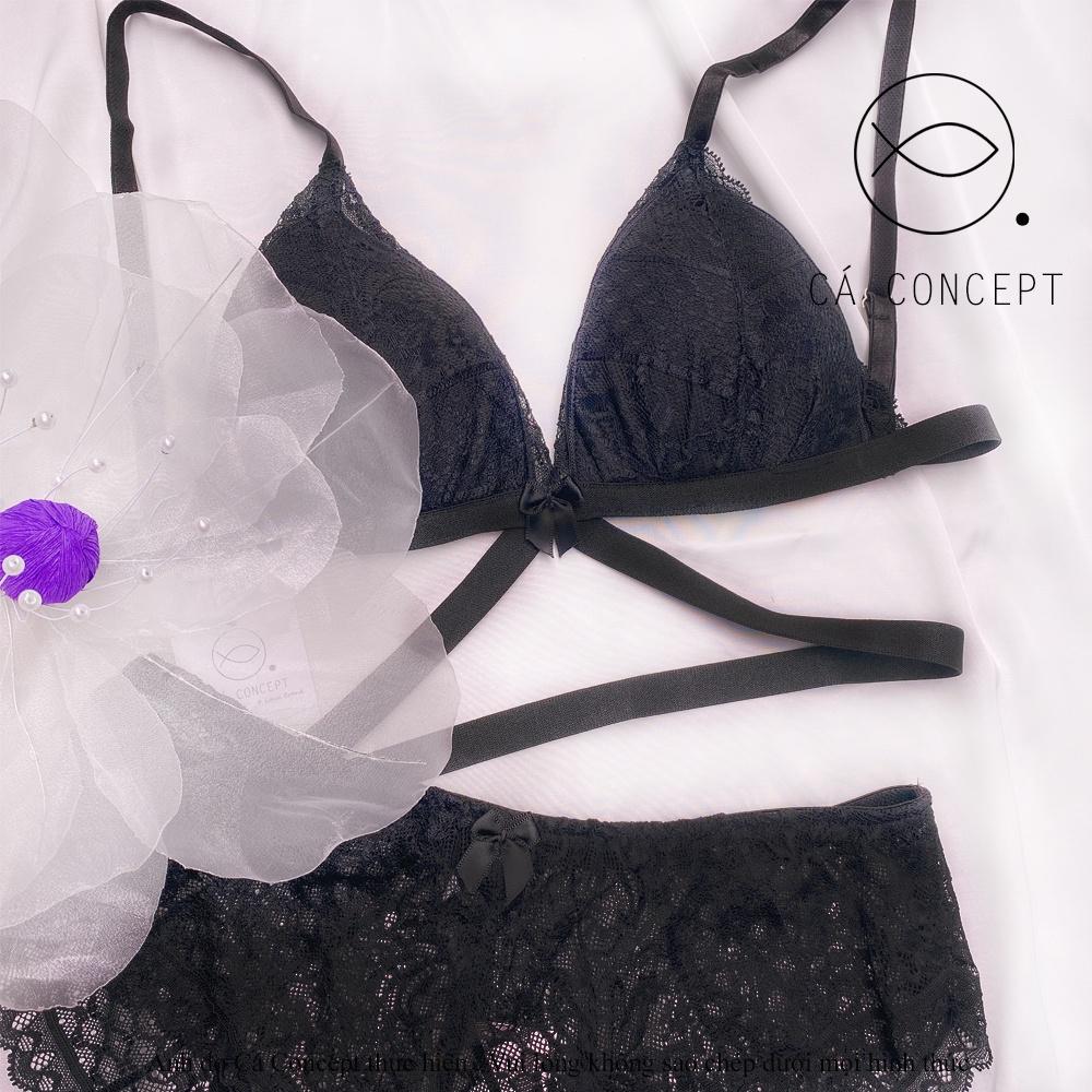Set Bra đen dây sexy CÁ CONCEPT đồ lót thiết kế bra có mút không gọng đủ size