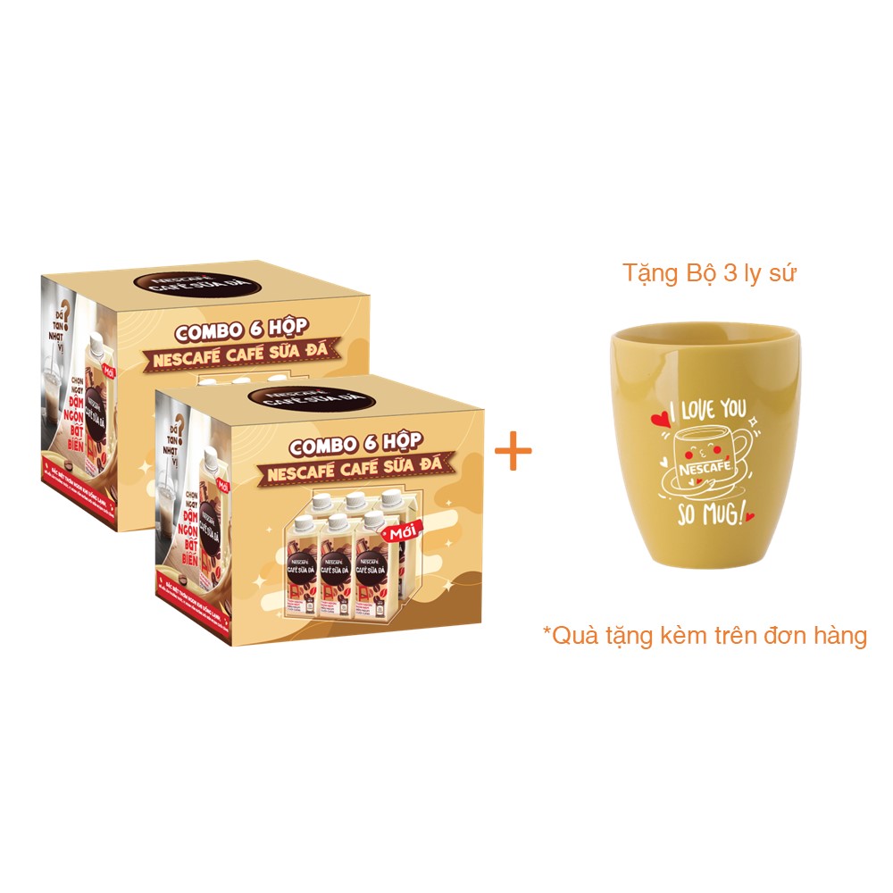 Combo 12 hộp cà phê uống liền Nescafé cà phê sữa đá (hộp 180ml) - [Tặng bộ 3 ly sứ]