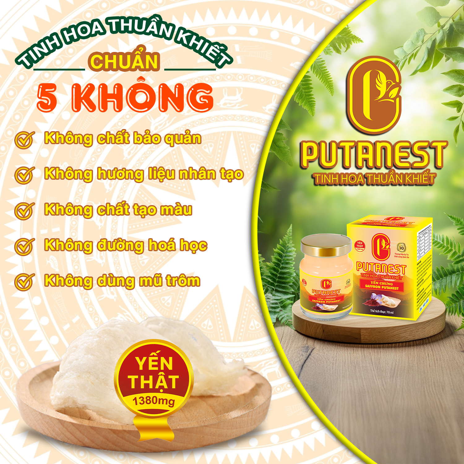 Yến chưng Saffron PUTANEST hộp quà tặng cao cấp 12 hũ 70ml bổ dưỡng đẹp da ngừa lão hoá
