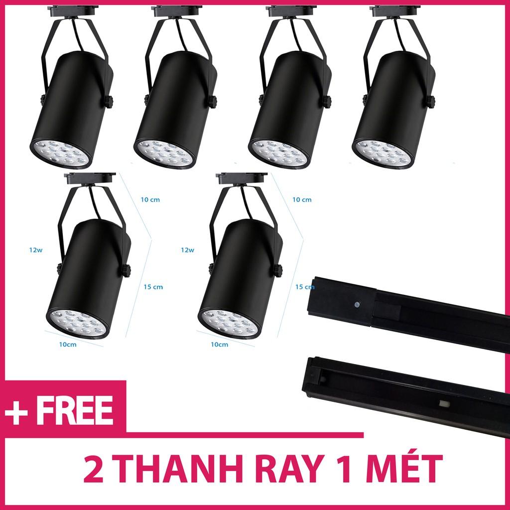 BỘ 6 ĐÈN RỌI RAY MÀU TRẮNG 12W ÁNH SÁNG TRẮNG/VÀNG VÀ 2 THANH RAY TRẮNG 1 MÉT