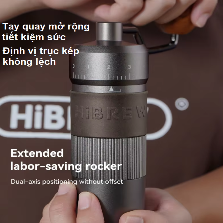 Máy xay hạt cà phê cầm tay chuyên nghiệp, lưỡi xay 6 cánh core kép, 55 cấp độ và 11 level thương hiệu HiBREW G4B - Hàng Nhập Khẩu