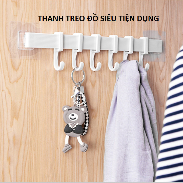 Combo 2 Thanh treo đồ dán tường,tủ quần áo, nhà bếp, có 6 móc chịu lực (giao màu ngẫu nhiên) GD263-MTSC-Thanh2