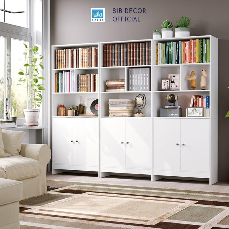 Tủ Sách Gỗ 5 Tầng Đơn Giản Mà Đẹp Màu Trắng Thương Hiệu SIB Decor KS11