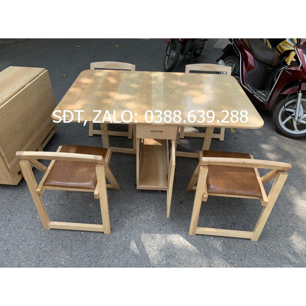 BÀN ĂN GỖ SỒI - GHẾ ĐỆM DA - BỘ 4 GHẾ