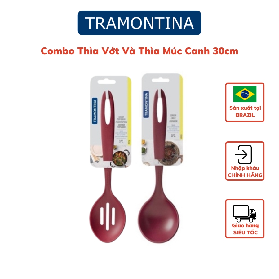 Combo 2 Dụng Cụ Nấu Ăn Gồm 1 Thìa Vớt Đồ Ăn 30cm và 1 Thìa Múc Canh Sâu Lòng 30cm TRAMONTINA Chất Liệu Nhựa Chịu Nhiệt An Toàn Sản Xuất Tại BRAZIL - Hàng Chính Hãng