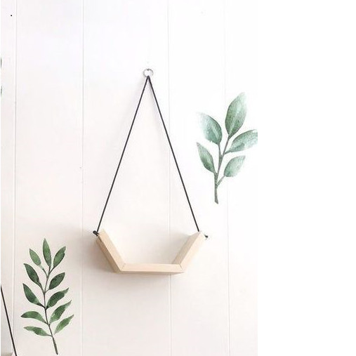 Kệ treo tường hình bán lục giác có dây gỗ thông tự nhiên