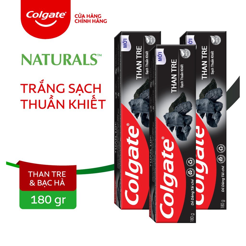 Bộ 3 Kem đánh răng Colgate Than tre sạch thuần khiết từ Hàn Quốc 180g/ tuýp