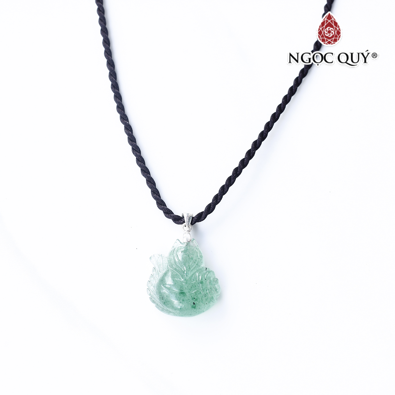 Mặt dây chuyền hồ ly 9 đuôi đá thạch anh dâu xanh aventurine 18x20mm mệnh hỏa, mộc - Ngọc Quý Gemstones