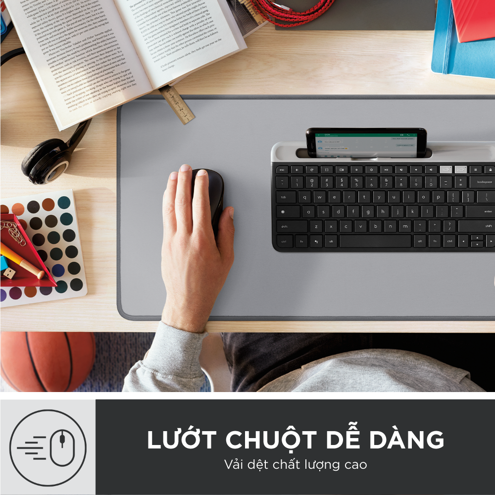 Bàn di chuột cỡ lớn Logitech Desk Mat - Đế cao su chống trượt, lướt dễ dàng, bề mặt chống đổ tràn, bền bỉ, nhỏ gọn - Hàng chính hãng