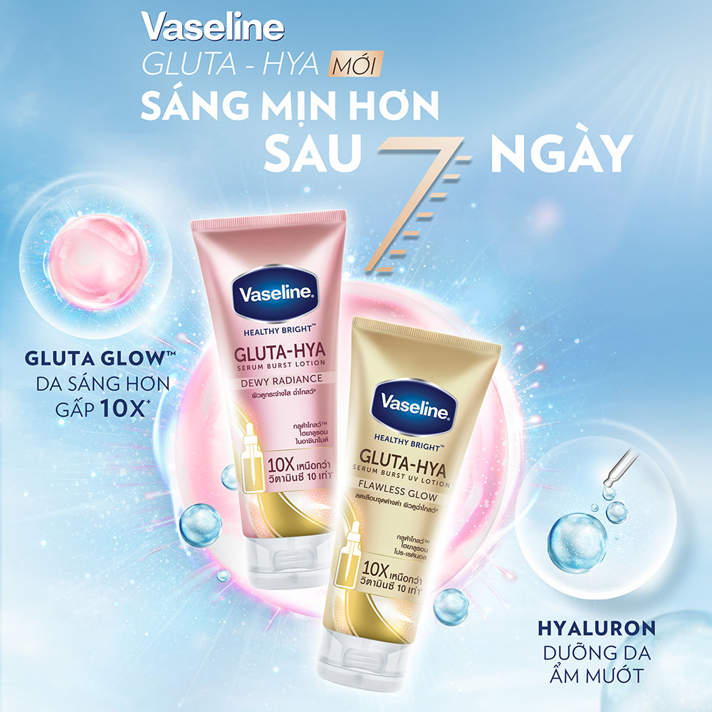 Serum Dưỡng Thể Vaseline Healthy Bright Gluta Hya Burst UV Lotion Flawless Bright 330ml