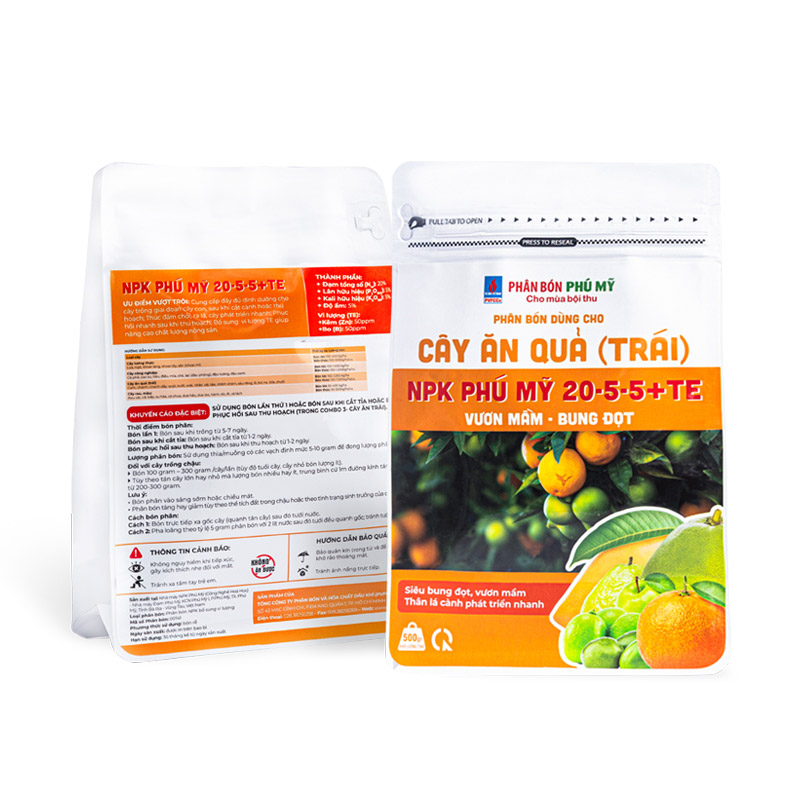 Phân bón NPK Phú Mỹ 20-5-5+TE dùng cho cây Ăn Quả